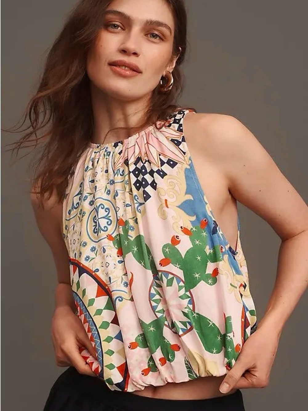 Anthropologie Maeve Pink and Yellow Geometric Bubble Tank NWOT